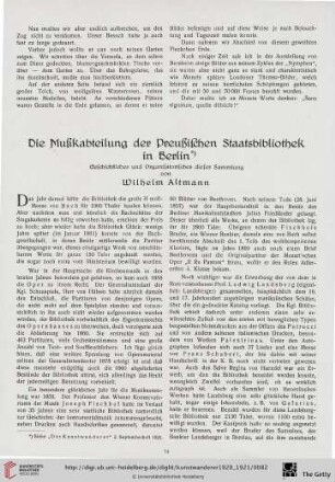 2: Die Musikabteilung der Preußischen Staatsbibliothek in Berlin, [2] : Geschichtliches und Organisatorisches dieser Sammlung