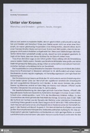 Unter vier Kronen - Warschau und Dresden - gestern, heute, morgen