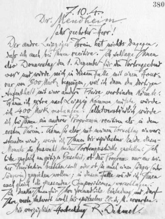 Brief an Max Mendheim
