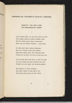 Sonette: Von der Liebe die Freundschaft heisst