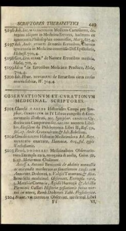 Observationum Et Curationum Medicinal. Scriptores