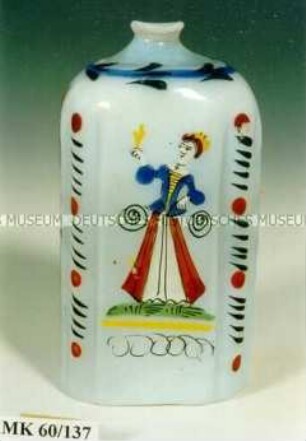 Flasche aus Milchglas mit Emailmalerei und Aufschrift