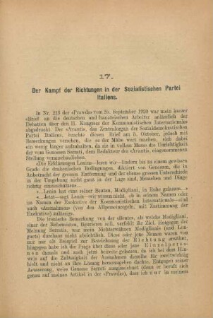 17. Der Kampf der Richtungen in der Sozialistischen Partei Italiens.