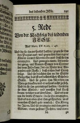 5. Rede Von der Nachfolge des leidenden Jesu.