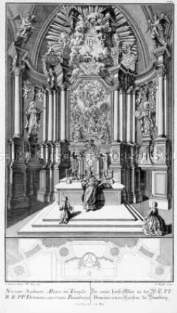 Altar, Blatt 8 aus der Mappe "Altäre und Beichtstuhl aus Bamberg" mit Christusmonogramm IHS