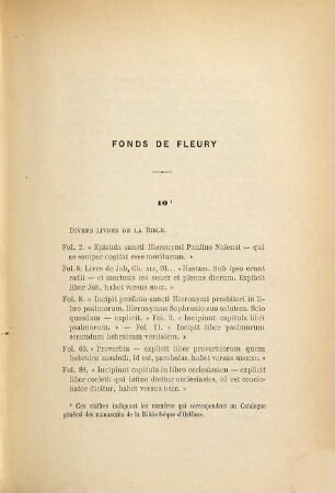Inventaire des manuscrits de la Bibliothèque d'Orléans, Fonds de Fleury