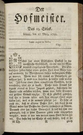 Das 13. Stück. Leipzig, den 27 Merz, 1753.