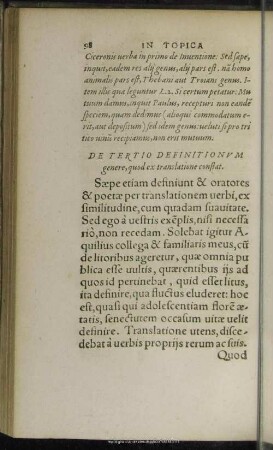 De Tertio Definitionum genere, quod ex translatione constat