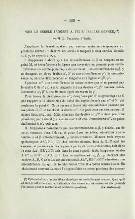 SUR LE CERCLE TANGENT A TROIS CERCLES DONNÉE.