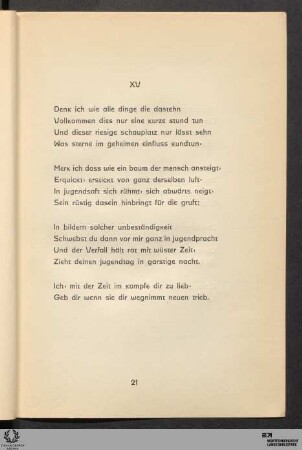 XV: Denk ich wie alle dinge die dastehn