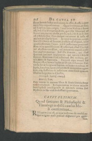 Caput Ultimum. Quod faniores & Philosophi & Theologi in dicta caussa Mali consentiant.