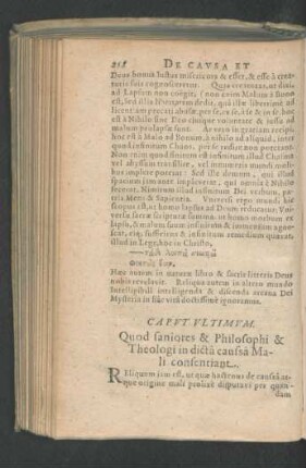 Caput Ultimum. Quod faniores & Philosophi & Theologi in dicta caussa Mali consentiant.