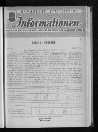 Der Fremdenverkehr im Monat September 1954 : Nr. 42
