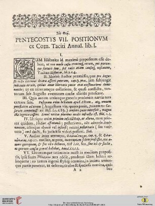 Pentecostys VII. Positionvm ex Corn. Taciti Annal. lib. I