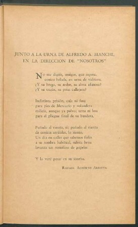 Junto a la urna de Alfredo A. Bianchi, en la dirección de "Nosotros"