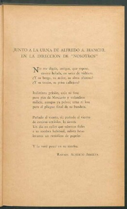 Junto a la urna de Alfredo A. Bianchi, en la dirección de "Nosotros"