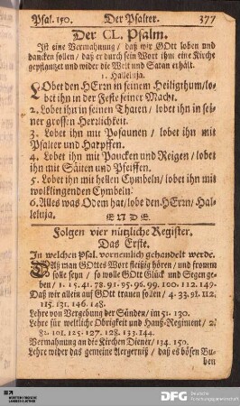 Folgen vier nützliche Register. Das Erste. In welchen Psal. vornemlich gehandelt werde.