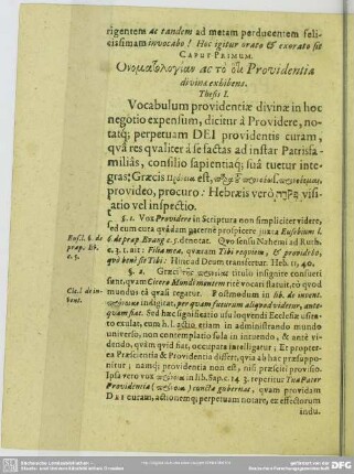 Caput Primum. Providentiae divinae exhibens