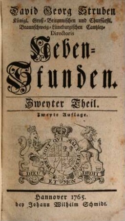 David Georg Struben, Königl. Großbritannischen und Churfürstlich-Braunschweig-Lüneburgischen Canzley-Directoris, Neben-Stunden, 2
