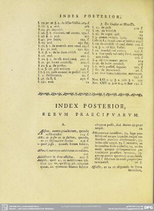 Index Posterior, Rerum Praecipuarum