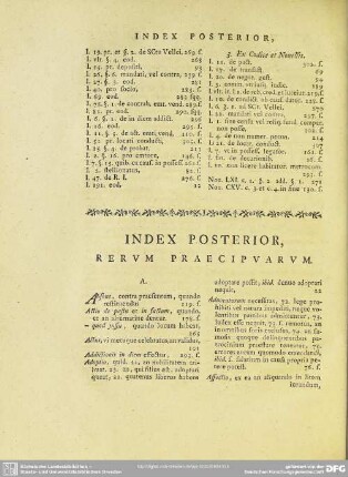Index Posterior, Rerum Praecipuarum