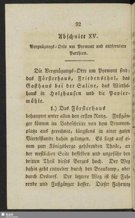Abschnitt XV. Vergnügungs-Orte um Pyrmont und entferntere Parthien