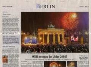 Fragment der Tageszeitung "Die Welt" zur Sylvesterparty am Brandenburger Tor in Berlin