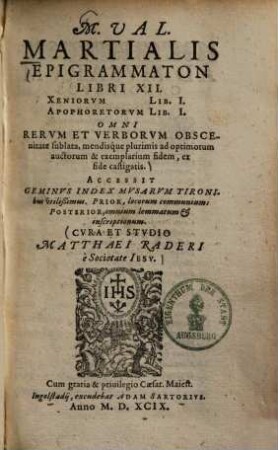 M. Val. Martialis Epigrammaton Libri XII.