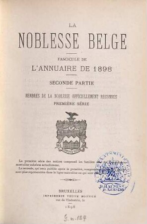 La Noblesse belge : annuaire de .... 1898,2