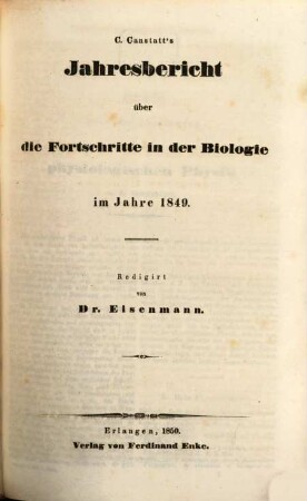 Canstatt's Jahresbericht über die Fortschritte der gesammten Medicin in allen Ländern. 1849,1/3 (1850)