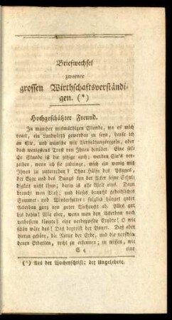 Briefwechsel zweener grossen Wirthschaftverständigen