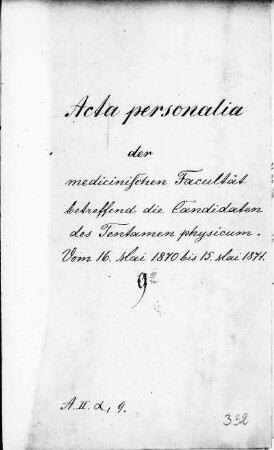 Protokolle und Zeugnisse über das Tentamen physicum