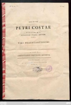 Obitvm Petri Costae Ministri V. D. Ecclesiae Franc. Reform. Lips.