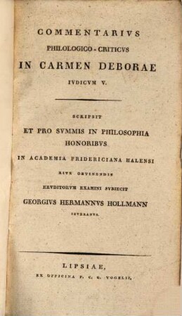 Commentarius philologico-criticus in carmina Deborae iudicum V.
