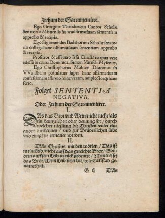 Folget Sententia Negativa, Oder Irthum der Sacramentirer.