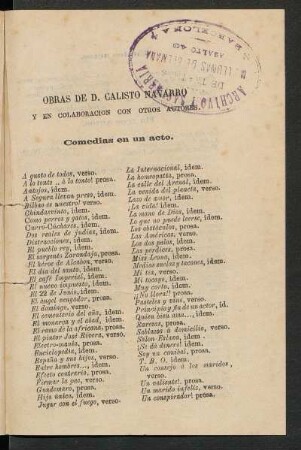 Obras de D. Calisto Navarro