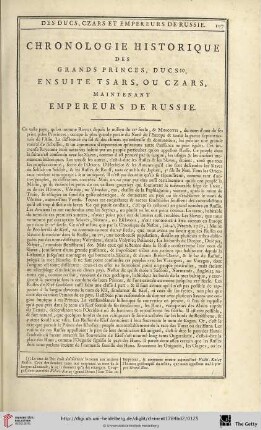 Chronologie historique des grands princes, ducs, ensuitetsars, ou czars, maintenant empereurs de Russie