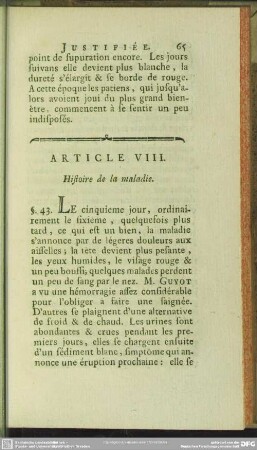 Article VIII. Histoire de la maladie