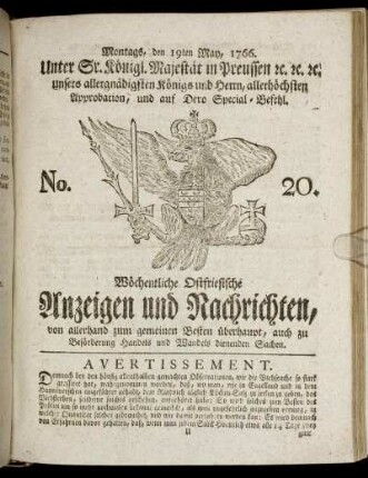 No. 20. Montags, den 19ten May, 1766.