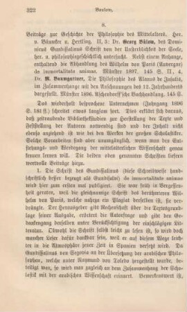 322-323 [Rezension] Bülow, Georg, Des Dominicus Gundissalinus Schrift von der Unsterblichkeit der Seele