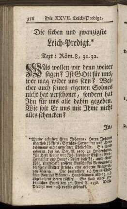 Die sieben und zwanzigste Leich-Predigt.
