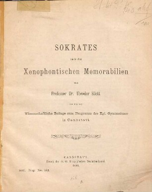 Sokrates nach den Xenophontischen Memorabilien