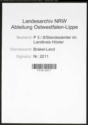Sterberegister Standesamt Brakel-Land