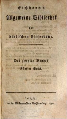 Allgemeine Bibliothek der biblischen Litteratur. 2,5/6. 1790