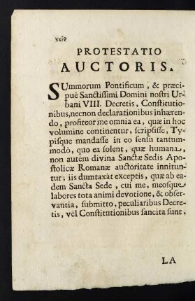 XXIV, Protestatio Auctoris