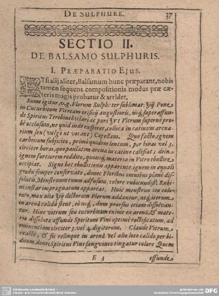 Sectio II. De Balsamo Sulphuris.