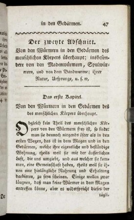 Der zweyte Abschnitt. Von den Würmern des menschlichen Körpers überhaupt; ...