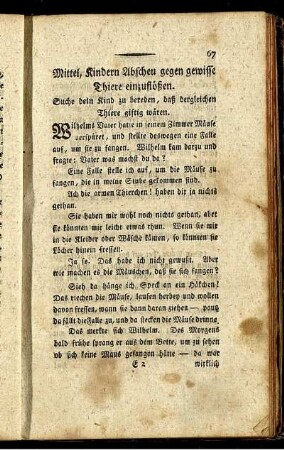 Mittel, Kindern Abscheu gegen gewisse Thiere einzuflößen.