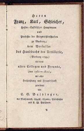 Herrn Franz, Karl, Schleicher, Hessen-Casselischen Hauptmann ...