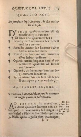 Quaestio XCVI. De potestate legis humanae, in sex articulos divisa.